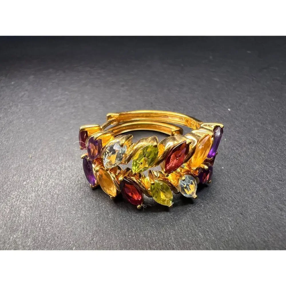NEW multi gemstone hoop earrings in vermeil gold over sterling silver